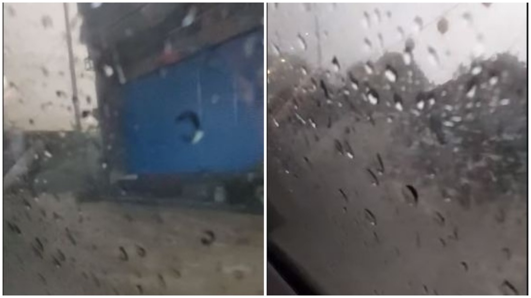 有網友分享自己行駛在88快速道路上,開車積水的路面上像是在坐船一樣。(圖/翻攝自臉書社團「高雄大小事」)