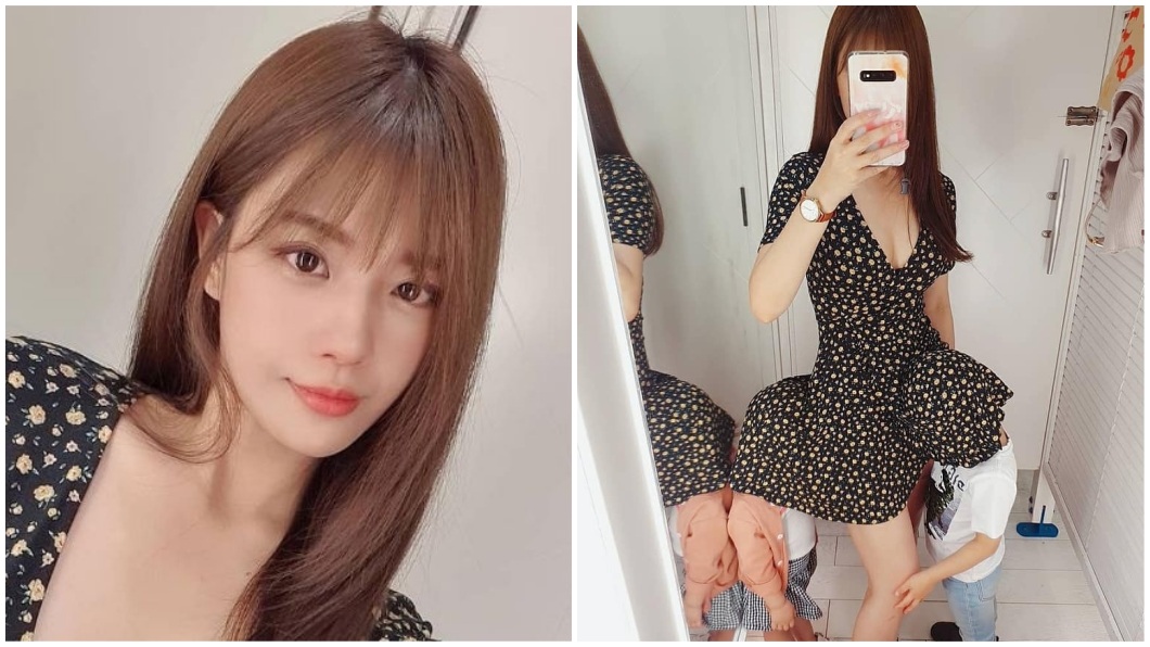 1名2寶辣媽日前試穿洋裝時,2個孩子竟然調皮搗蛋鑽進她裙底。(圖/林姓女網友授權提供)