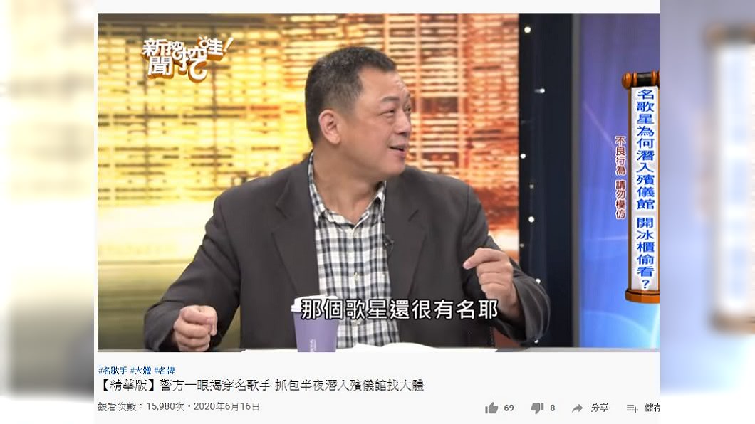 資深刑警高仁和分享曾有知名的台語男歌手闖入一殯的停屍間,原因竟是為了求明牌。(圖/翻攝自YouTube)