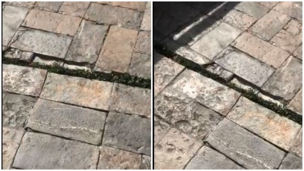 有民眾拍到地震當下地面一開一合的驚悚畫面。(圖/翻攝自推特)