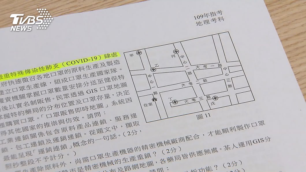 指考8科考新冠! 「瑞德西韋、口罩地圖」入題