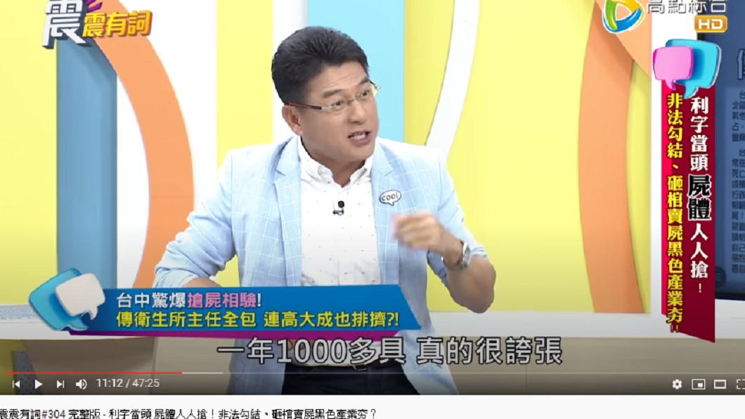聽到祁姓主任一年驗屍千具,謝震武驚呼誇張。(圖/翻攝自YouTube)