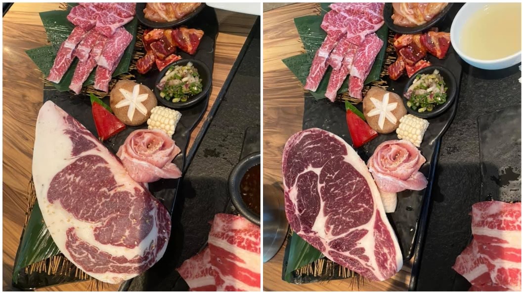 原本她們點了1份肋眼牛排，但幾乎是滿滿的油花，跟店員反應後才更換。（圖／翻攝自爆怨公社）
