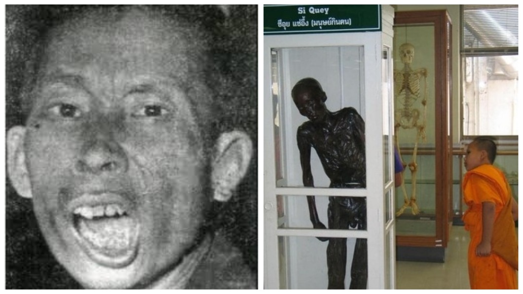 該名男子伏法之後,其遺體被製成乾屍放在博物館展示。(圖/翻攝自推特和維基百科合成)