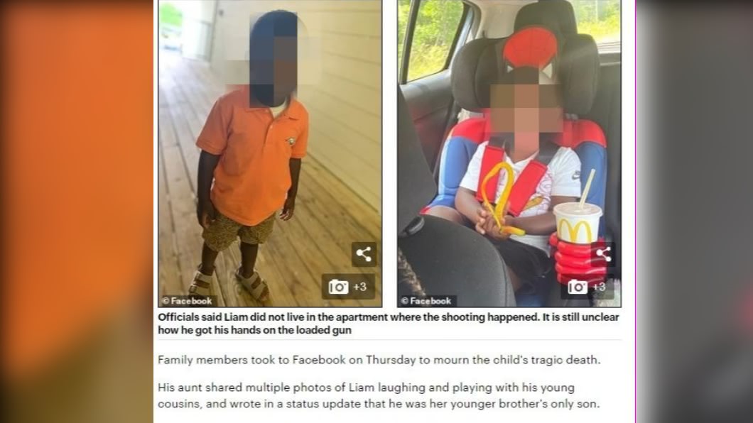3歲男童把玩手槍不慎自轟。(圖/翻攝自每日郵報)