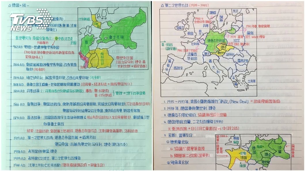 筆記內容的精美程度,讓許多網友看了都讚嘆不已。(圖/網友Aaron Lin授權提供)