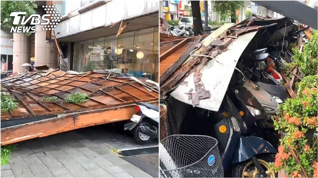哈格比狂風暴雨! 台中巨大看板掉落砸爛22台機車