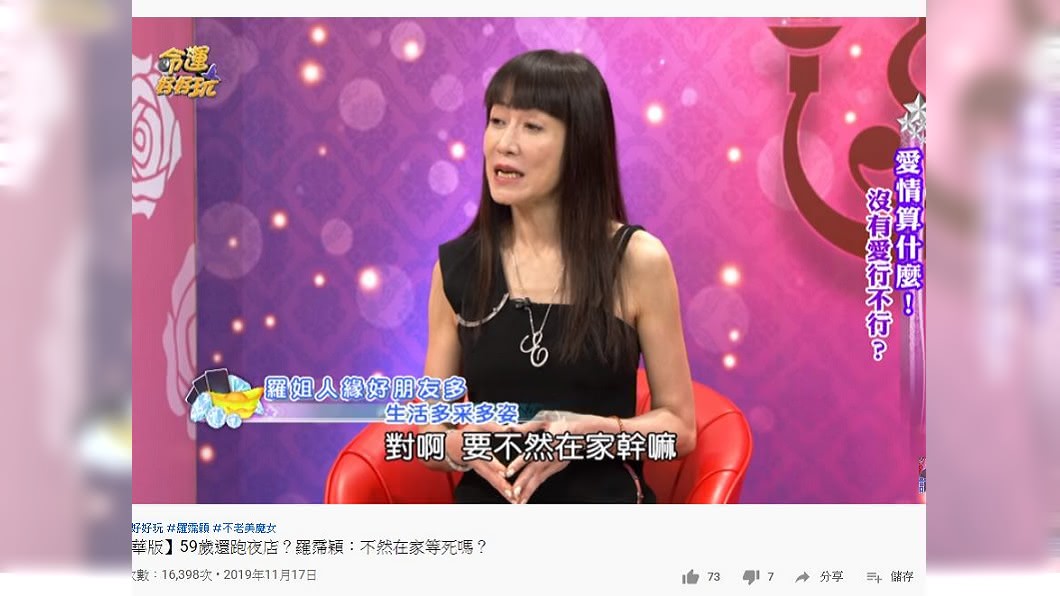 羅霈穎去年底上節目曾分享,自己59歲仍照常上夜店。(圖/翻攝自YouTube)