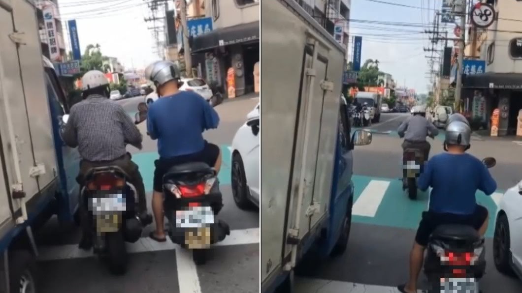 阿伯硬是鑽過超小縫隙搶第一。（圖／翻攝自臉書粉專「黑色豪門企業」）