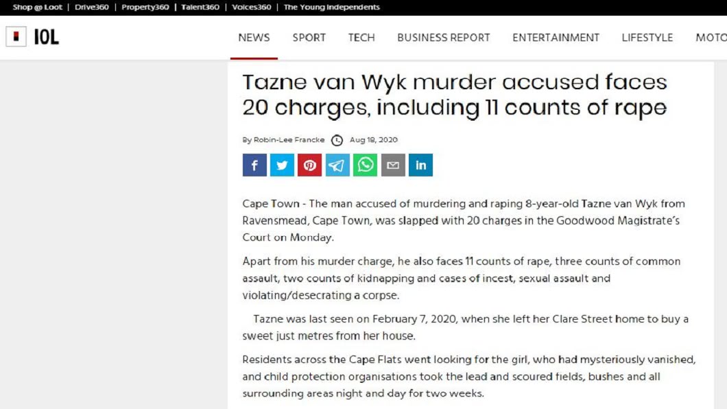 此案引發南非民眾群情激憤,該國總統還親自到女童家中慰問親屬。(圖/翻攝自IOL NEWS)