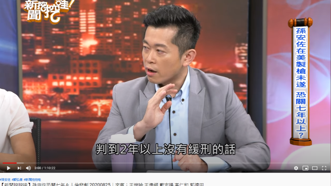 郭德田指出若法官判2年以上、不得緩刑,孫安佐恐還是要坐牢。(圖/翻攝自YouTube)