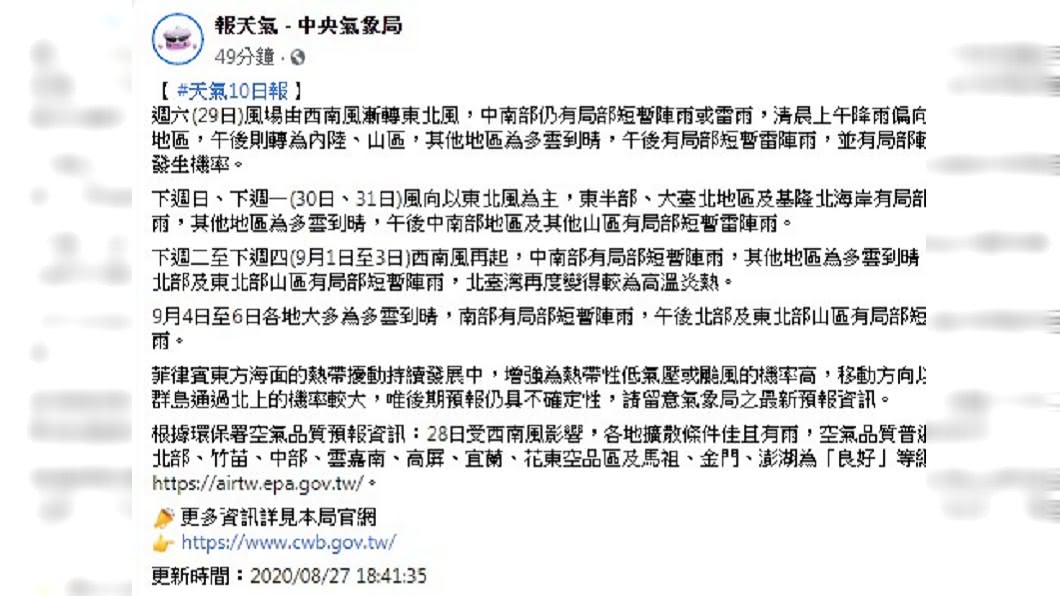 (圖/翻攝自中央氣象局FB)