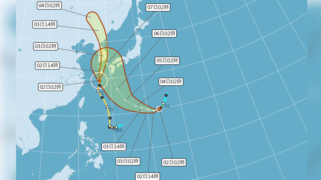 雙颱路徑。（圖／中央氣象局）