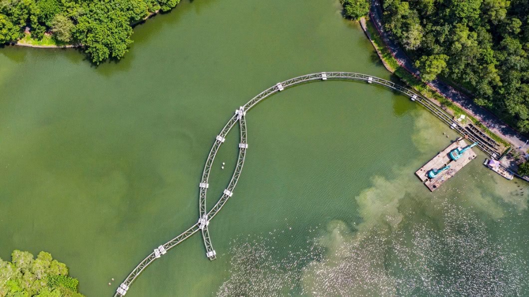 熱氣球升空後可看到龍潭湖的超美景色,拍照上傳不輸台東熱氣球打卡!(圖/真愛趣礁溪提供)