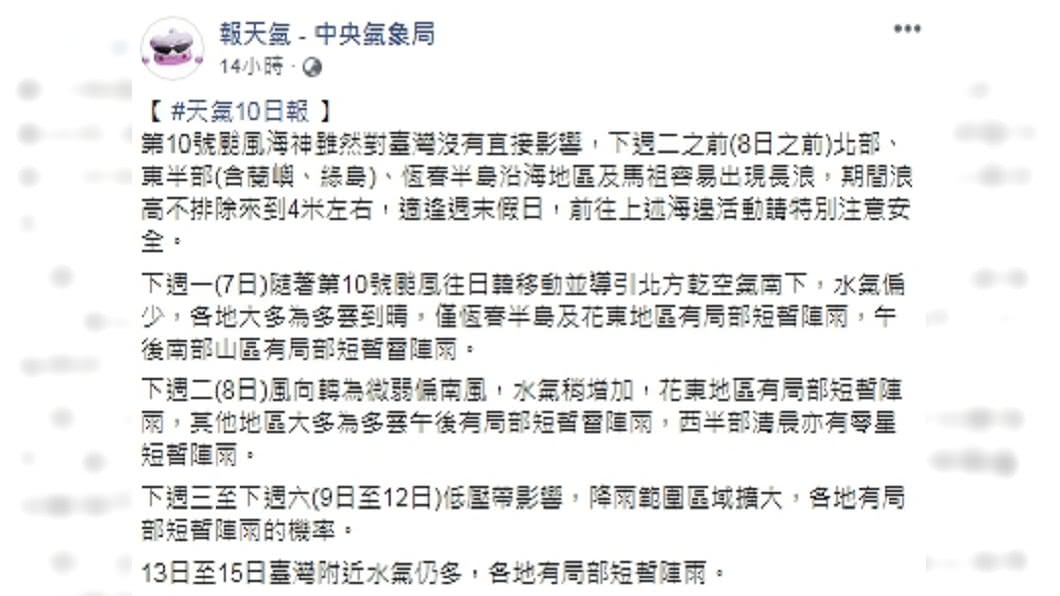 (圖/翻攝自FB「報天氣 - 中央氣象局」)
