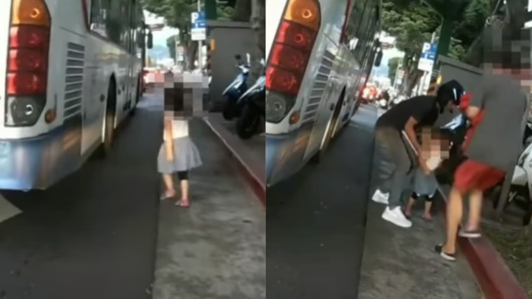 女童突衝出「公車輪胎旁」 騎士秒扔車驚險救援