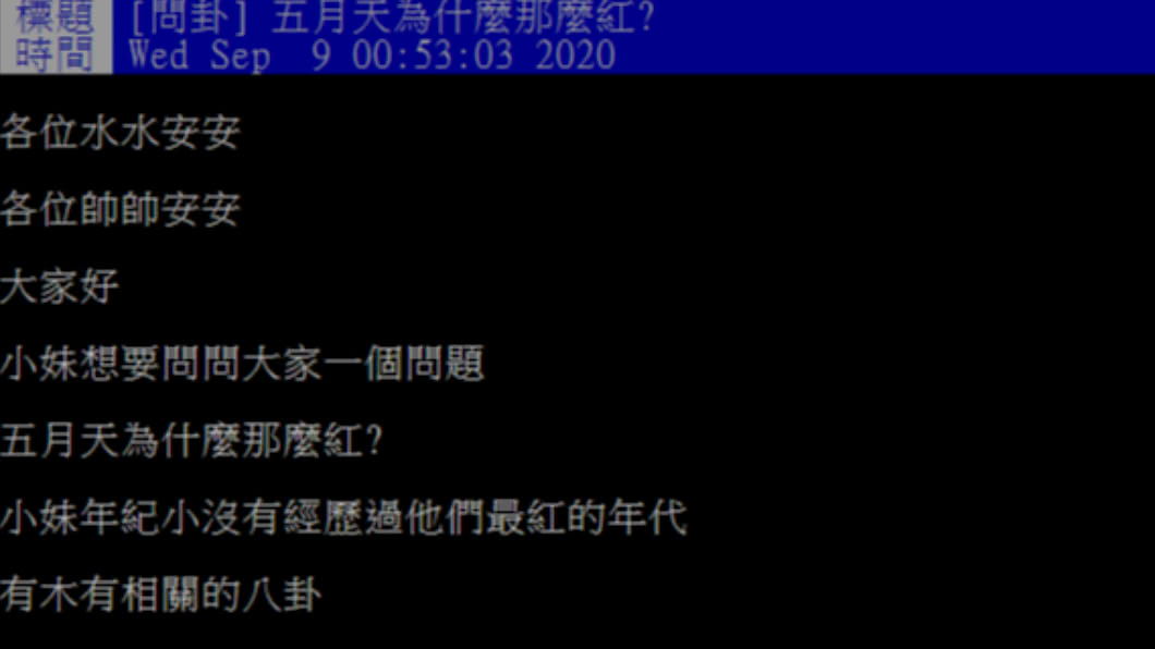 網友好奇詢問「五月天為什麼那麼紅?」(圖/PTT網友授權)