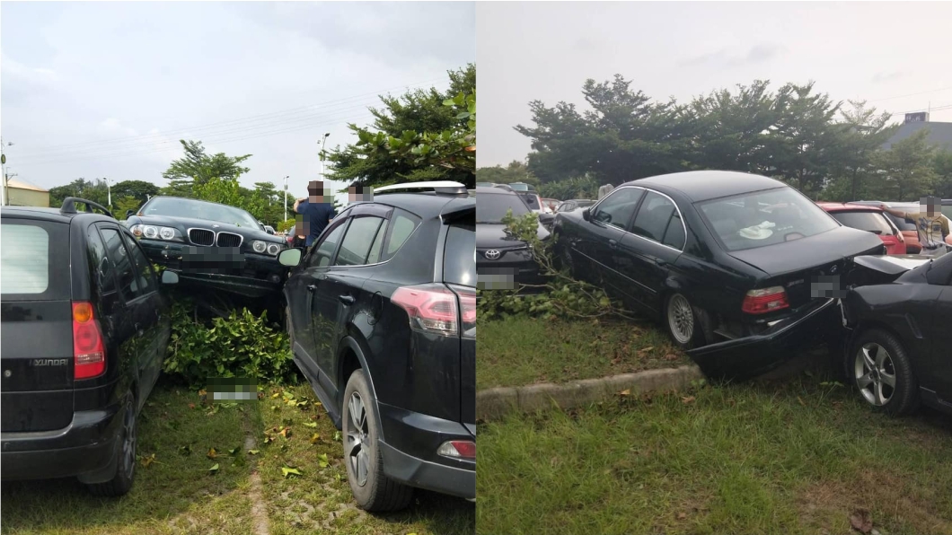 新手女駕駛停車場練習 「錯踩油門」慘撞BMW毀4車