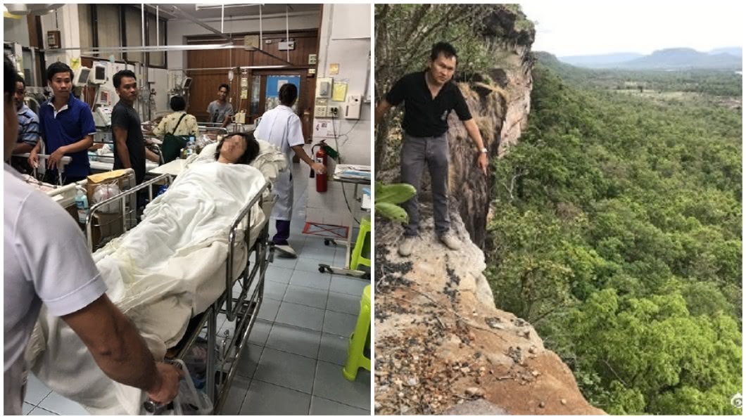事後女方奇蹟生還,她還透露事發當下,對方從後方環抱親吻她,隨後嗆了一句去死吧,就把她推下懸崖。(圖/翻攝自微博)