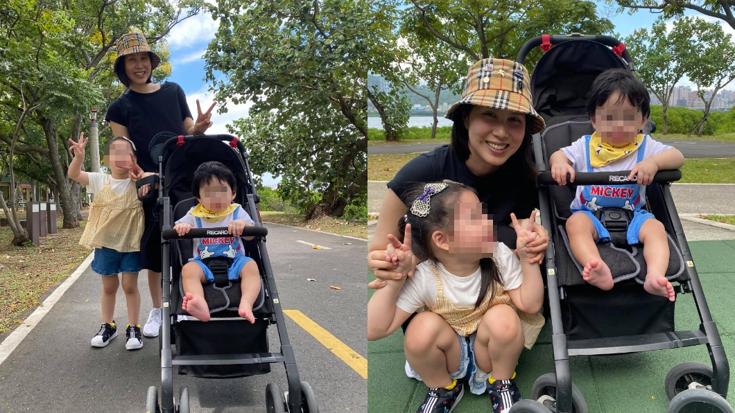 余苑綺出院後首次帶孩子們外出散步。（圖／翻攝自余苑綺臉書）