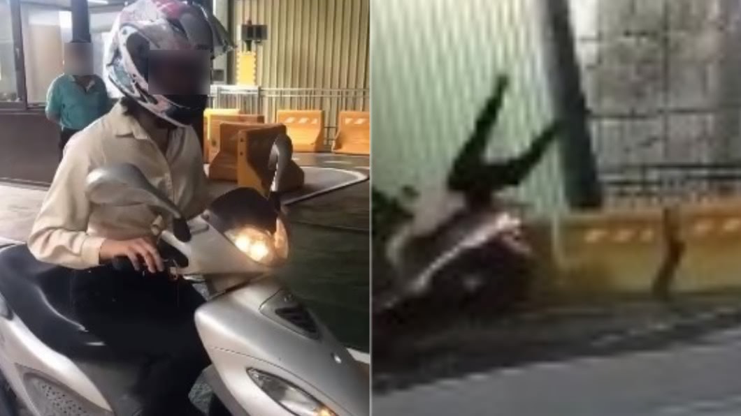一名女兵3度測驗機車路考，失控暴衝撞牆。（圖／翻攝自台灣新聞記者聯盟資訊平台）