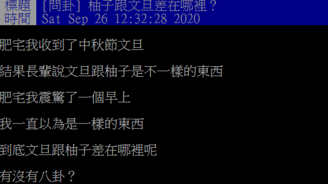 網友好奇文旦及柚子之間差在哪裡。（圖／翻攝自PTT）
