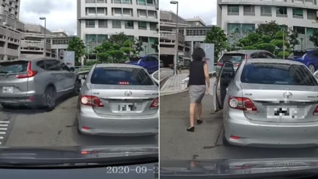 銀色CRV趁隙插隊,女駕駛下車拍窗理論。(圖/翻攝自「爆怨公社」)