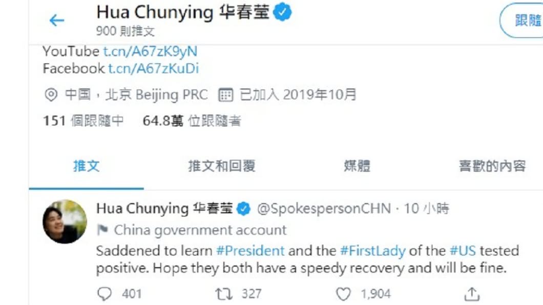 川普夫婦確診新冠肺炎 華春瑩推文祝早日康復