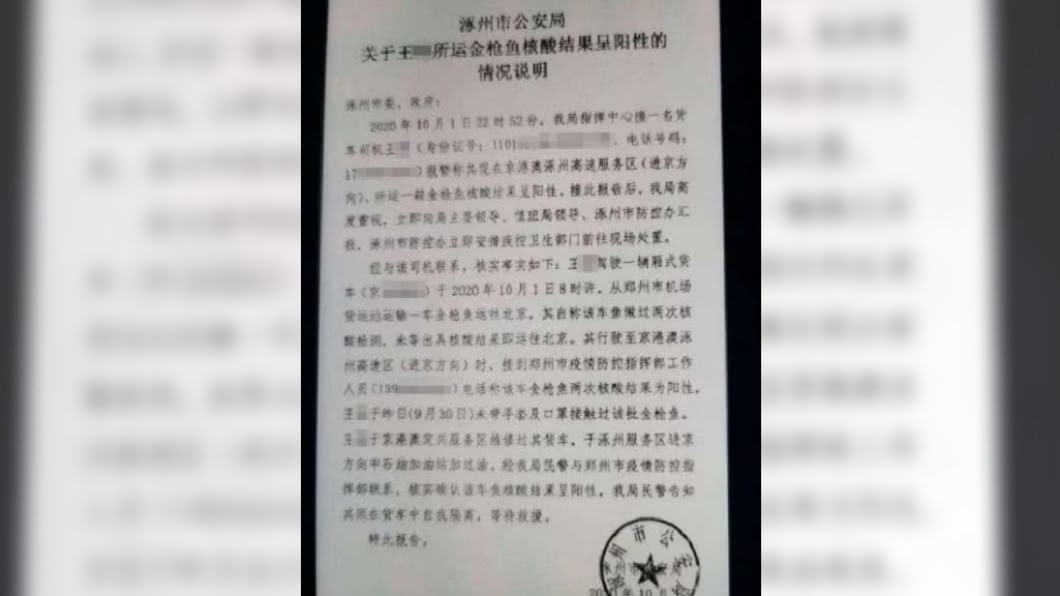 近日大陸網路瘋傳的檢測結果文件。(圖/翻攝自微博)