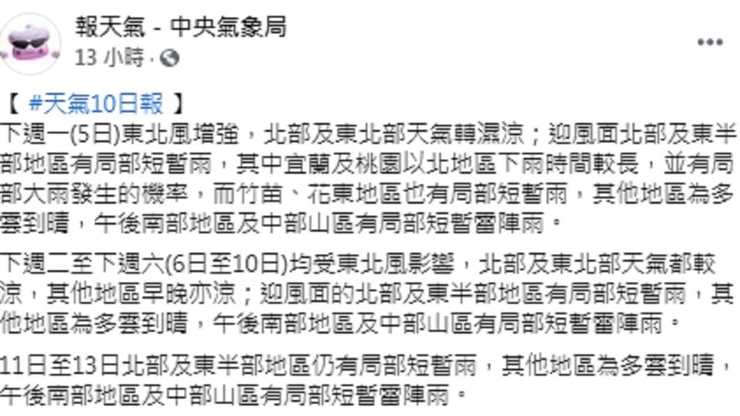(圖/翻攝自中央氣象局粉專)