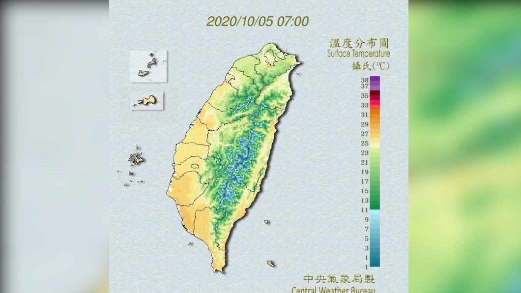 北台灣今氣溫驟降12度。(圖/中央氣象局)