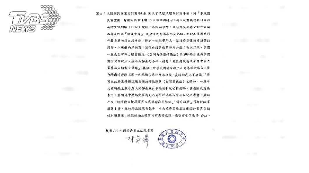 國民黨提案促美協防台灣。(圖/TVBS)