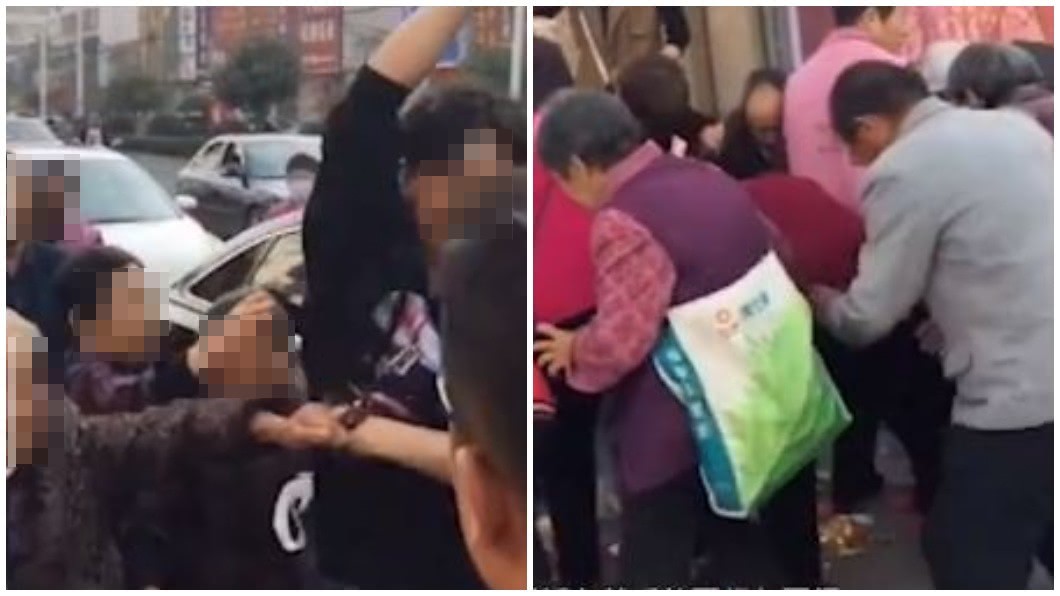 這群老人會對禮車司機嗆聲:不給紅包就不准過。(圖/翻攝自微博)