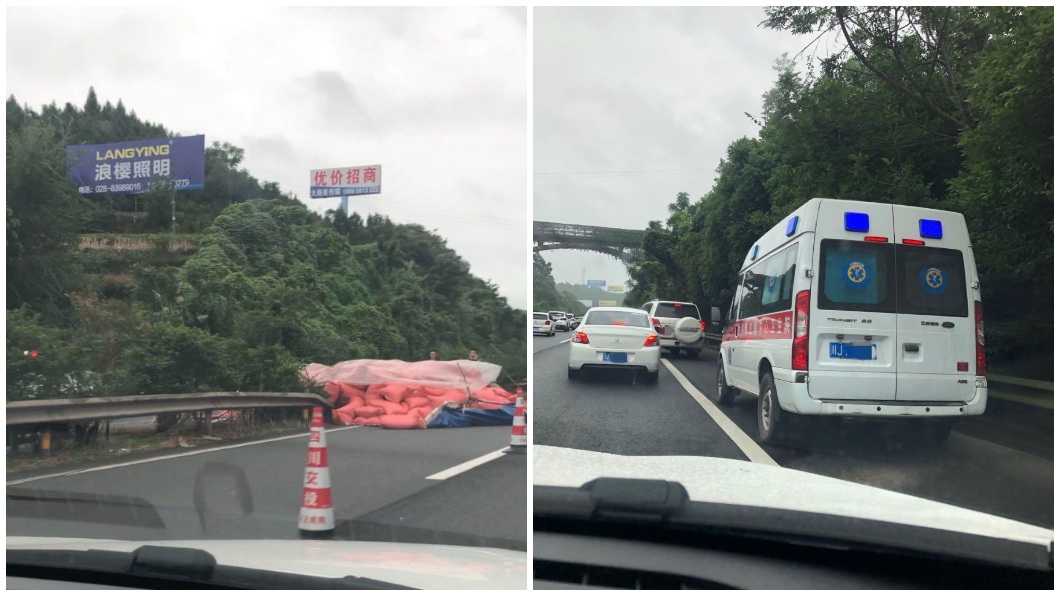 當時有事故發生,救護車走路肩趕往救援,仍有駕駛人不禮讓。(圖/翻攝自紅星新聞)