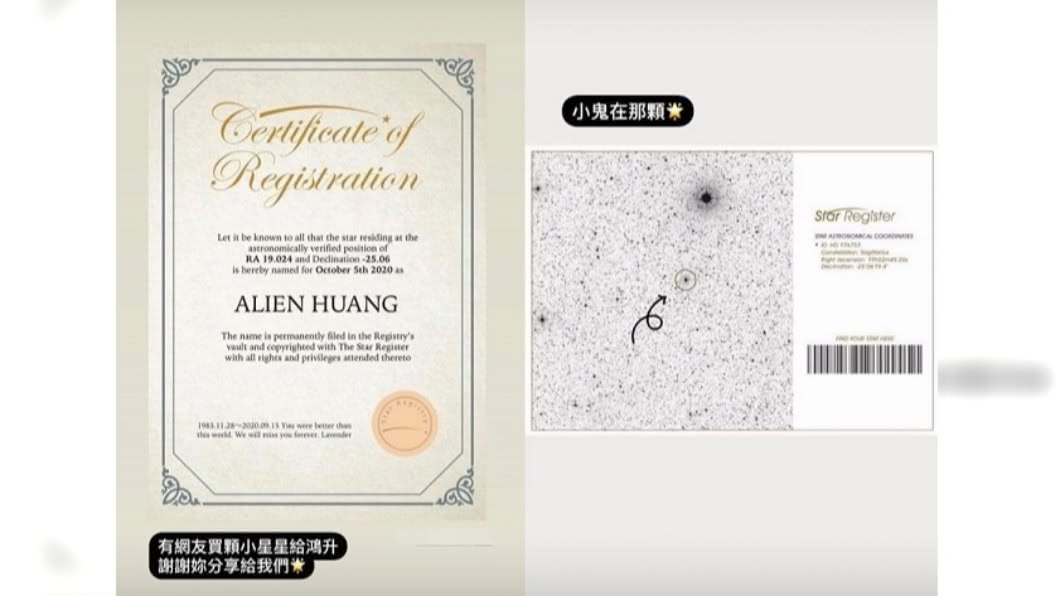 摯友Elin在IG轉發貼文,圖為小鬼粉絲為他買下小行星的證書。(圖/翻攝自elin22 IG)