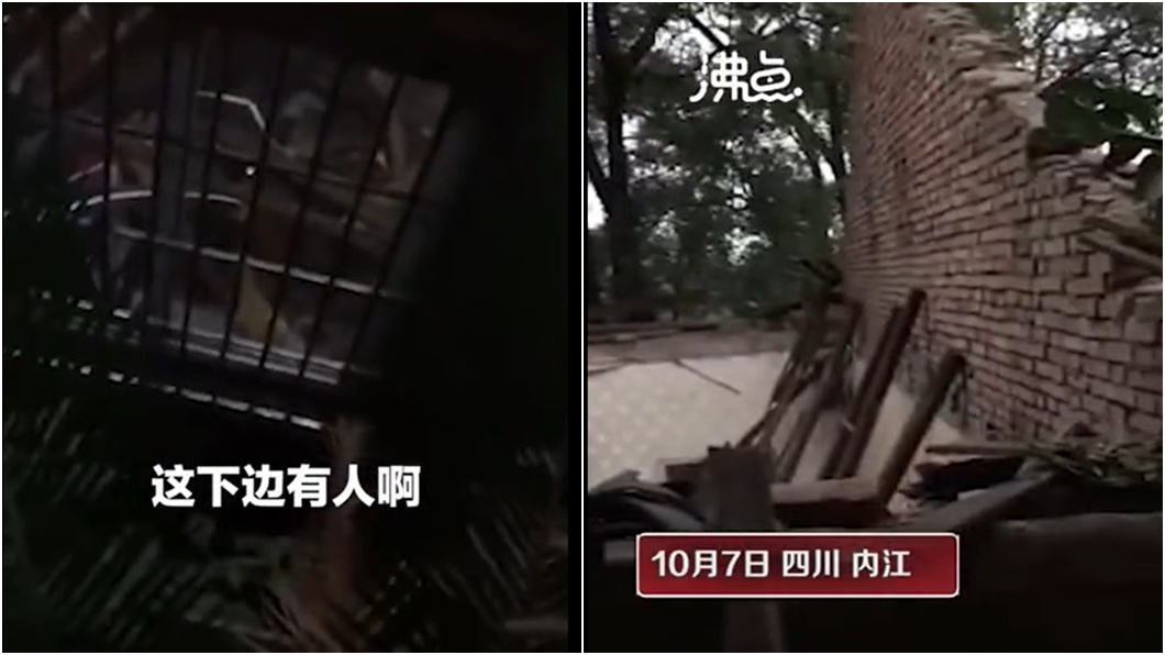 四川隆昌市一間餐廳屋頂崩塌,26人受傷。(圖/翻攝自沸點視頻)