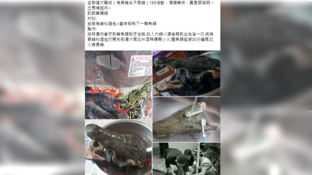 一名男子分享獨門魚湯料理,竟是加入鱷魚頭燉煮。(圖/翻攝自臉書社團全聯消費經驗老實說)