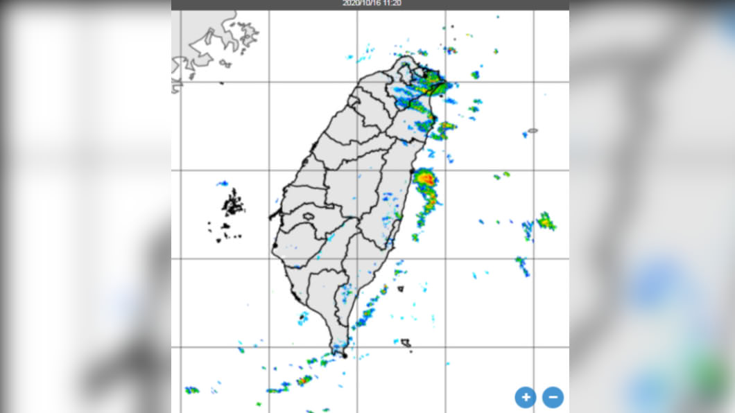 台灣上空的降水雷達回波圖。(圖/中央氣象局)