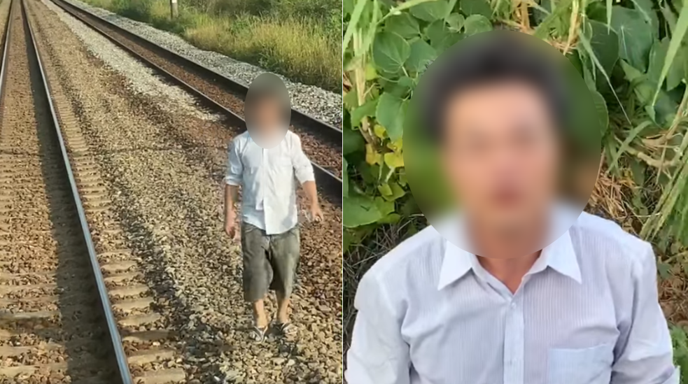 白衣男闖軌道迎急駛火車 司機急煞反被嗆:幹嘛不壓死我