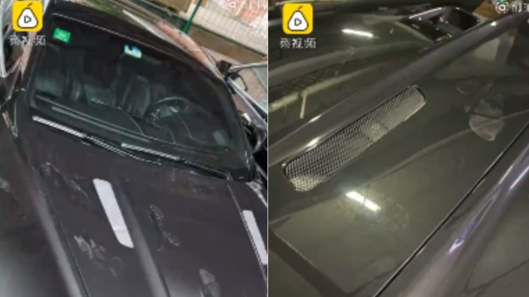 跑車引擎蓋、車頂有不同程度的刮傷。(圖/翻攝自微博/梨視頻)