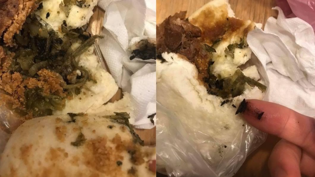 女子外送點了刈包,裡面卻參雜菸灰。(圖/翻攝自臉書社團爆料公社)