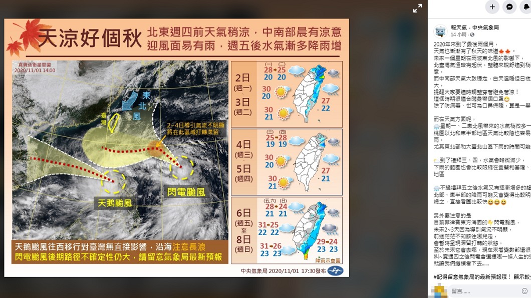 (圖/翻攝自中央氣象局臉書粉專)