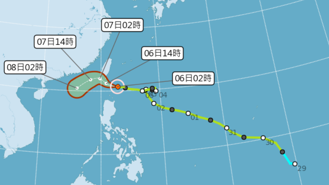 閃電颱風預測路徑。(圖/中央氣象局)