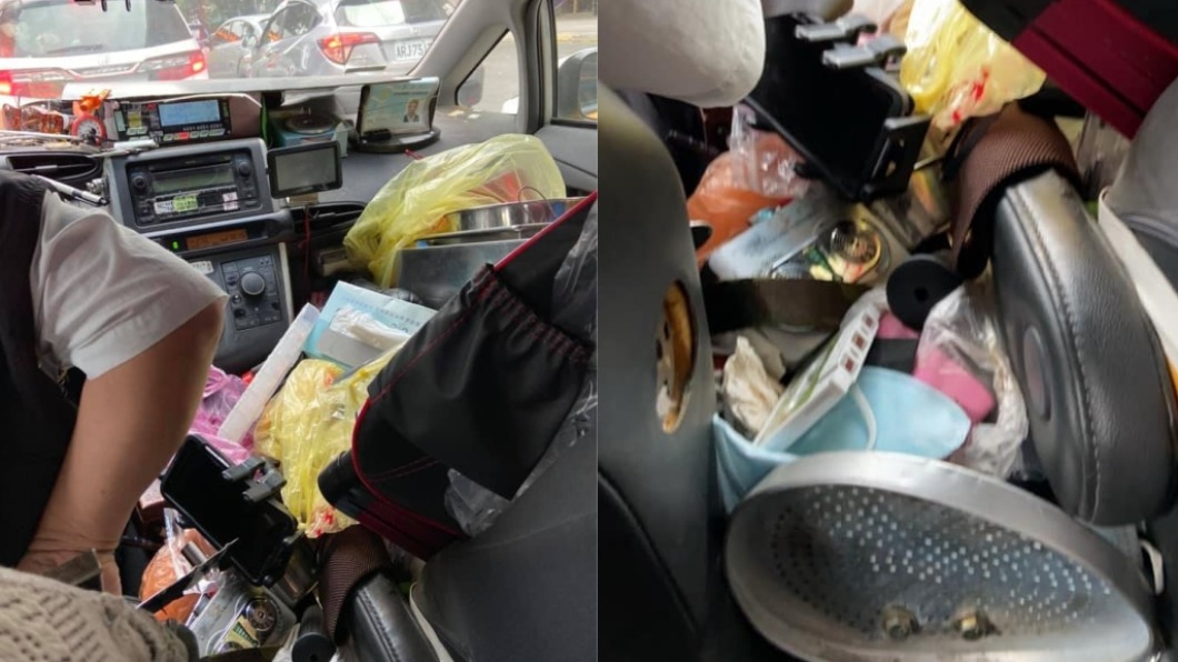 計程車司機把家用品堆滿車內。（圖／翻攝自臉書社團爆料公社二社）