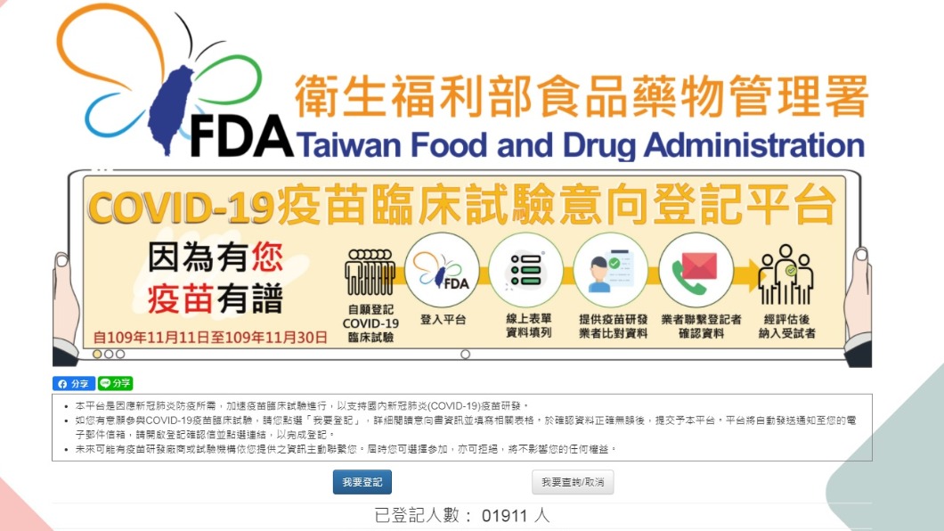 新冠肺炎疫苗受試者平台 不到2小時已破千人登記