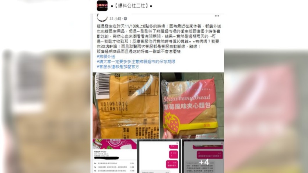 女子使用外送平台購物,卻買到過期麵包。(圖/翻攝自臉書社團爆料公社二社)