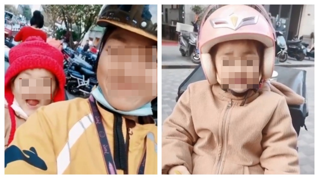 大陸安徽一名單親媽媽為了生活,帶著4歲女兒跑外送。 (圖/翻攝自新京報)