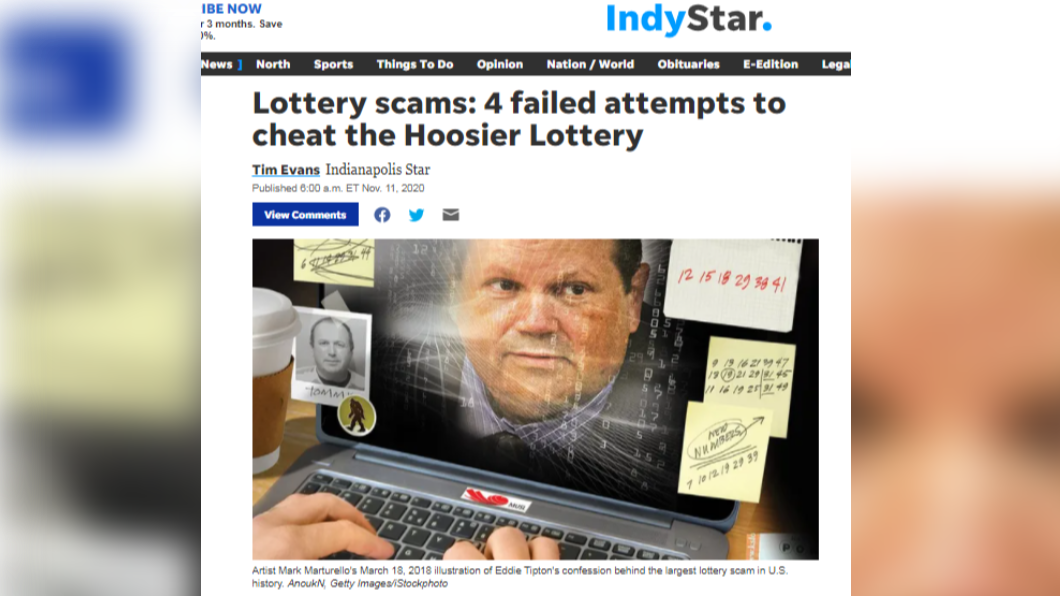 彩券總監監守自盜,詐財千萬美元遭捕。(圖/翻攝自《Indy Star》)