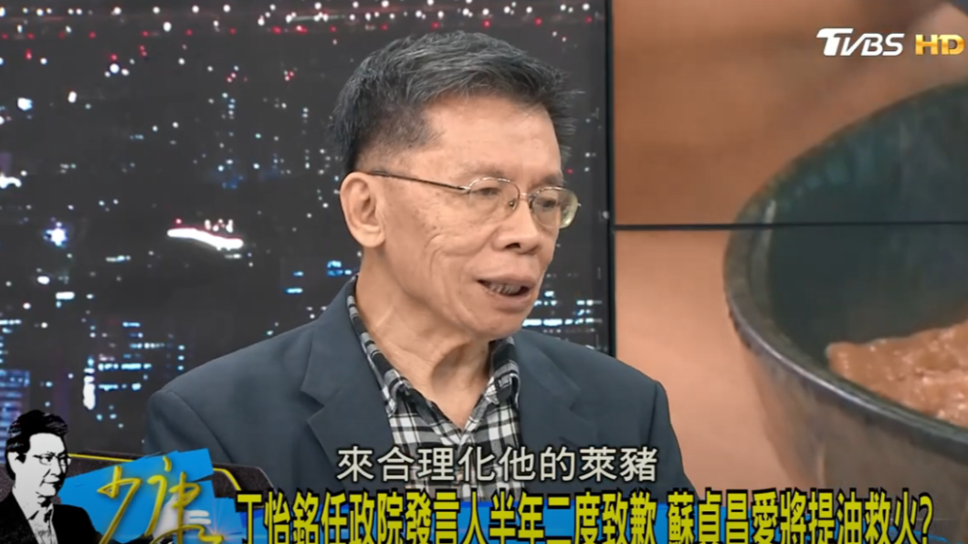 沈富雄認為丁怡銘身為發言人，言行舉止過於輕挑。（圖／TVBS《少康戰情室》）