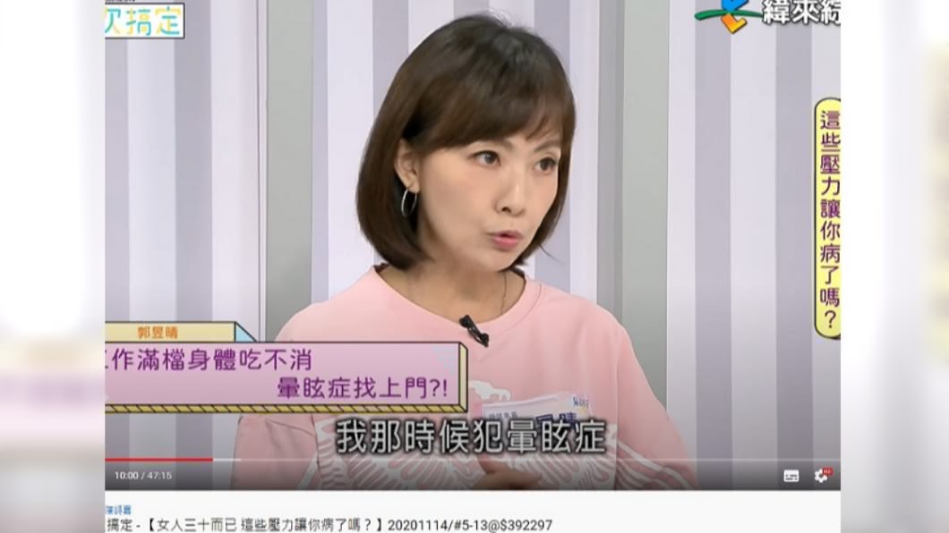 郭昱晴因工作壓力大犯暈眩症。（圖／翻攝自醫次搞定YouTube）